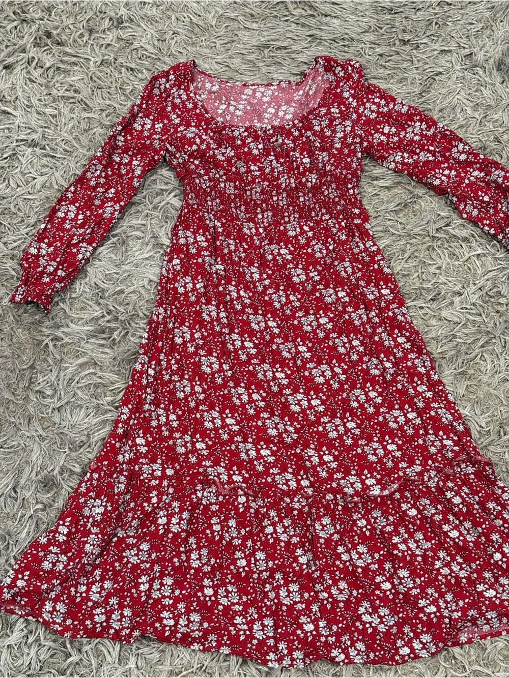 Red Floral Square-Neck Maxi Dress